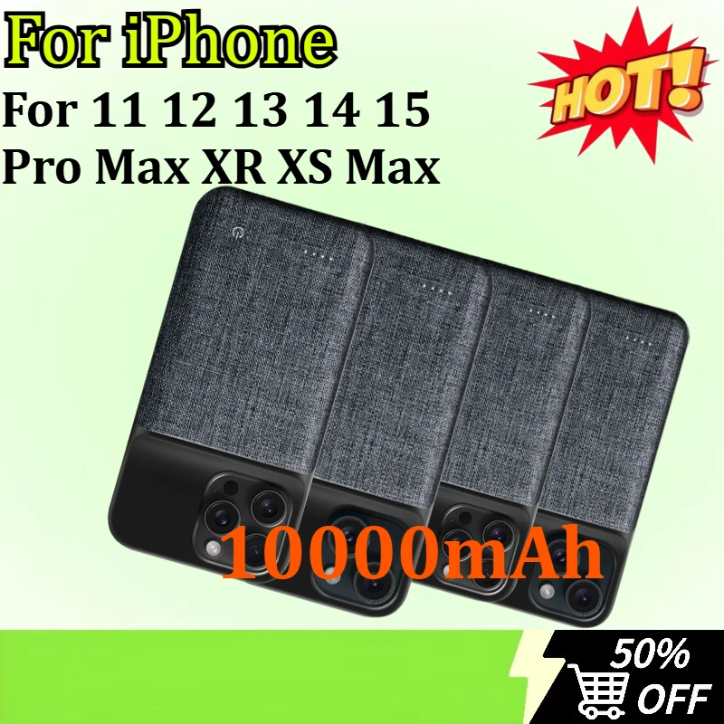 

10000mAh Battery Charger Case for IPhone 11 12 13 14 15 Pro Max XR XS Max Portable Power Bank Charging Cover Back Clip Battery