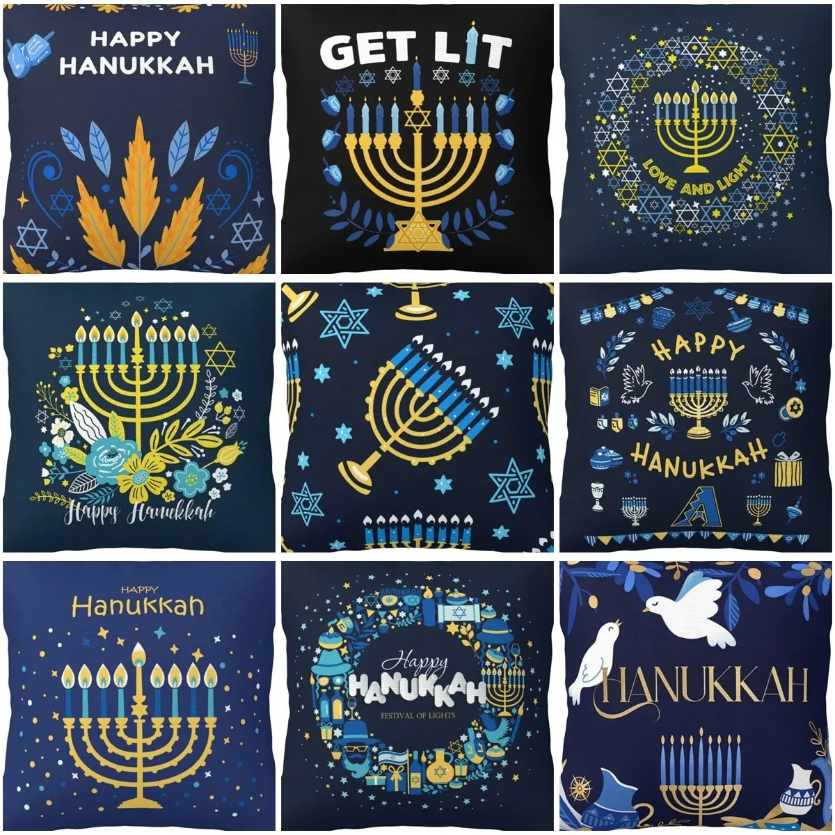 Get Lit Hanukkah Pillow Cases Cushion Cover Vintage Decor Pillowcase for Home 45x45cm