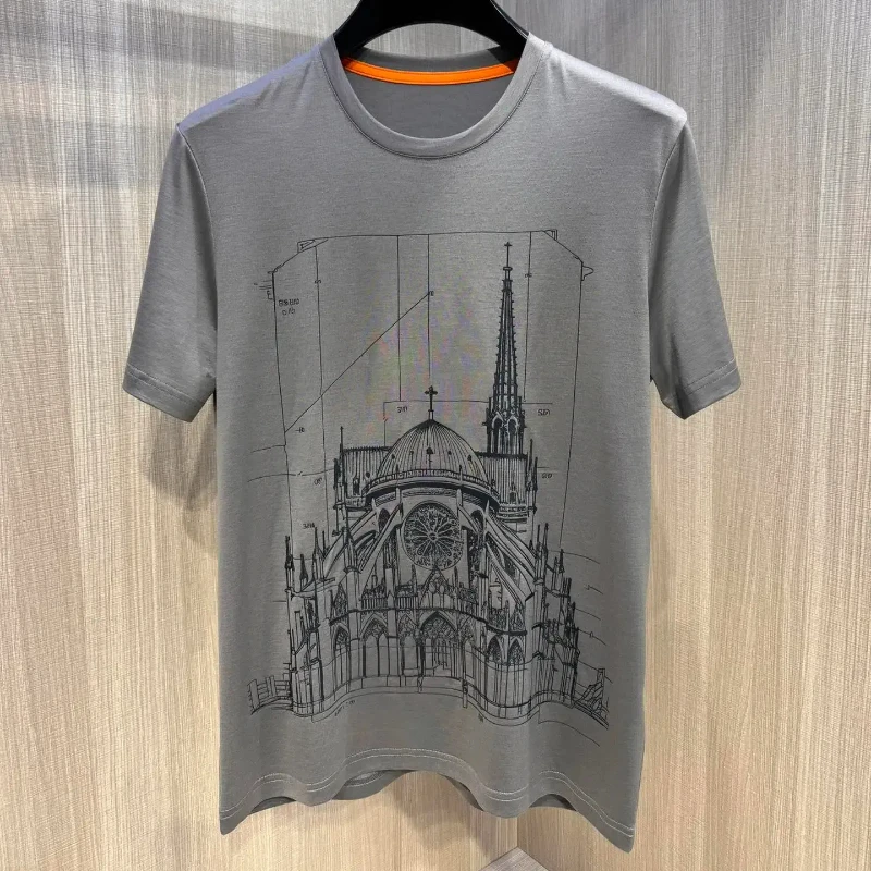 

2024ss M Architectural Graffiti Print T-shirt Vintage Washed Tees Graphic T Shirts Streetwear Men's Clothes Women's Clothing