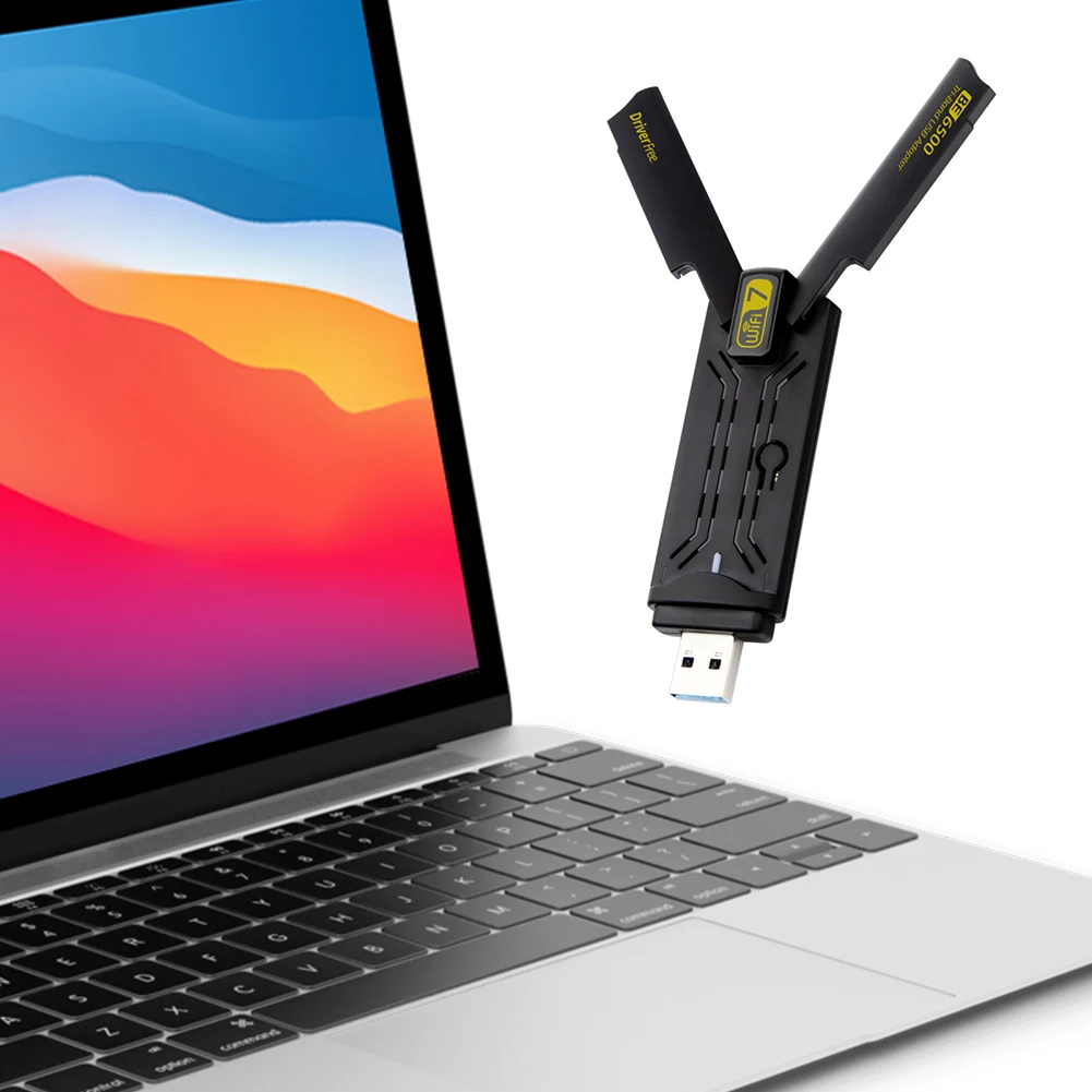 윈도우 11/10 무선 네트워크 카드, 트라이 밴드 2.4G 및 5.8G 및 6GHz BE6500 USB 동글 듀얼 안테나, 6500Mbps 와이파이 7 USB 와이파이 어댑터