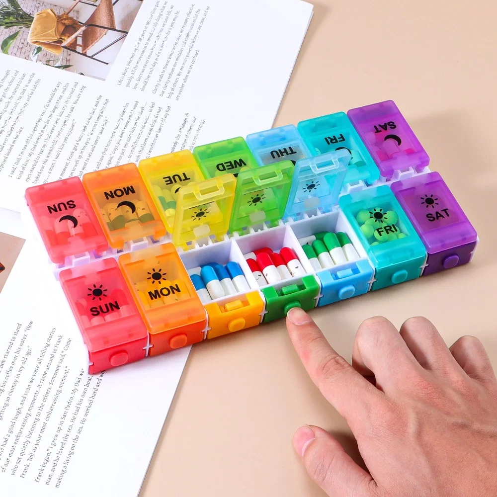 New Hot Premuim Portable 7 Day Large Capacity Pill Organizer Box Daily Case Storage for Vitamin Dispenser Medicine Fish Oils
