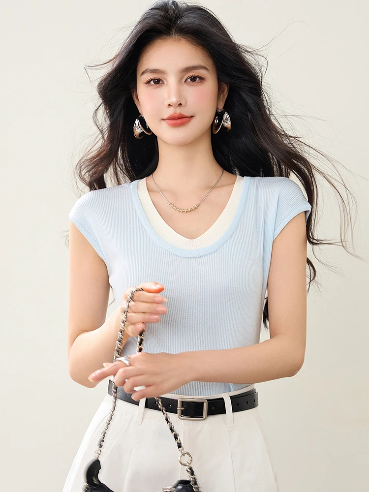 

2025 Summer Fashion Simplicity Short Sleeve T-shirt Solid Color V-neck Tops Women Clothing All-match Sweet T-Shirt