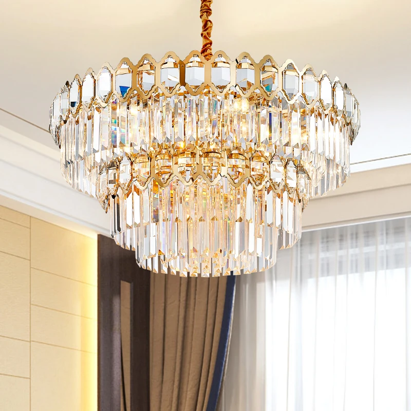 2022 Newest Design Big Gold Round Luxury Pendant Lamp Restaurant Living Room Crystal Chandeliers Ceiling