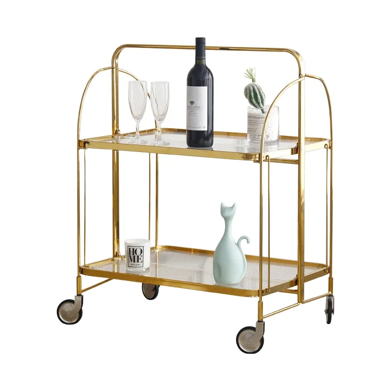 

YY Movable Dining Car with Wheels Changhong Glass Storage Rack Transparent Tea Table