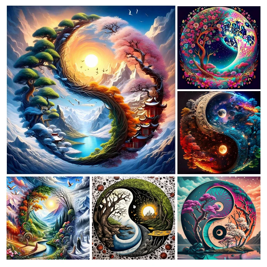 Diy Diamond Painting Four Seasons Full Mosaic Embroidery Tai Chi Natural Scenery Rhinestone Picture Jewelry Cross Stitch Kits