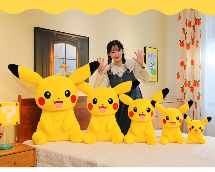 30-75cm Big Size Pikachu Plush Toy Cute Pokemon Pikachu Doll Super Soft Stuffed Pokémon Smile Pikachu Pillow Christmas Gifts Kid