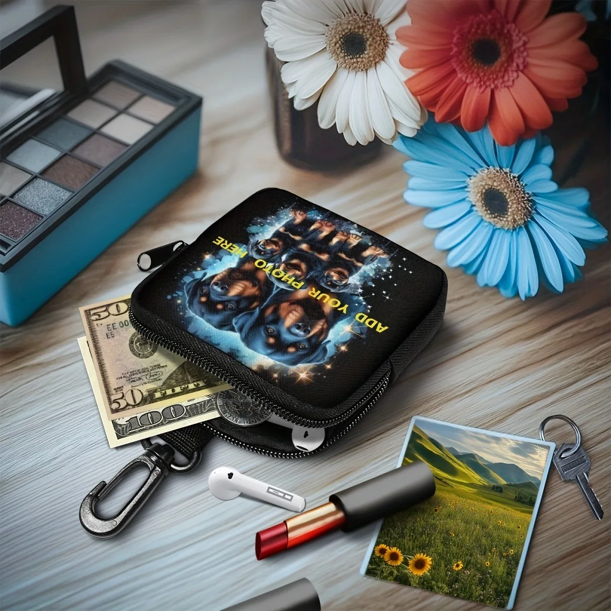 Custom Pet Photo Personalized Coin Purse Durable Zip Bag -Unique Gift for Pet Owners For Both Men And Women Coin Wallet