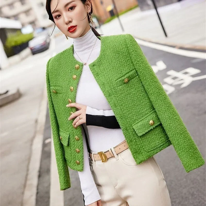 향기로운 트위드 재킷 여성 가을 겨울 2025 신상 루즈핏 패션 라운드넥 코트 여성 스몰 향기 재킷 아우터 탑