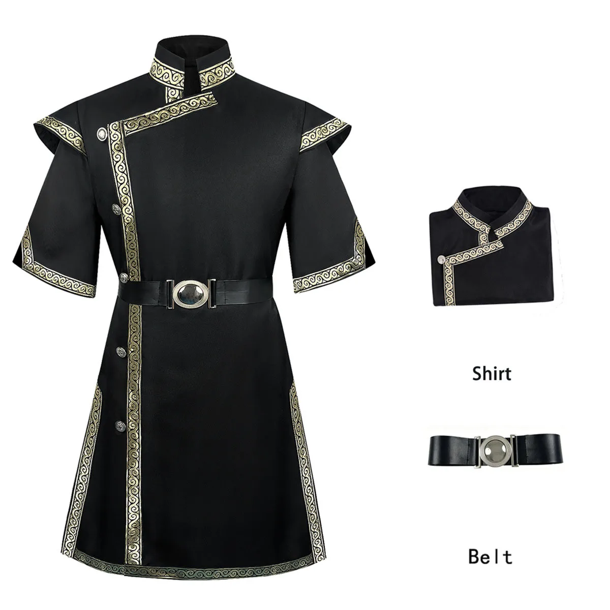 Mittelalterliches Kostüm Ritter Cosplay Oberteil Piraten Vintage Krieger Renaissance Schwarze Jacke mit Gürtel