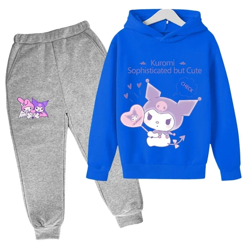 Autumn Hello Kitty Casual Funny Children Tracksuit Cute Kuromi Kids Hoodies Long Pant Suit 2Pcs Sets Sport Baby Girls Clothes