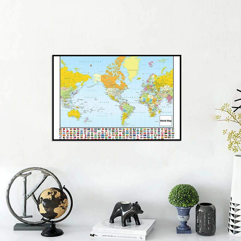 84*59Cm De World Map Wall Art Gedetailleerde Kaart Non-Geur Canvas Schilderij Woonkamer Home Decor school Onderwijs Levert