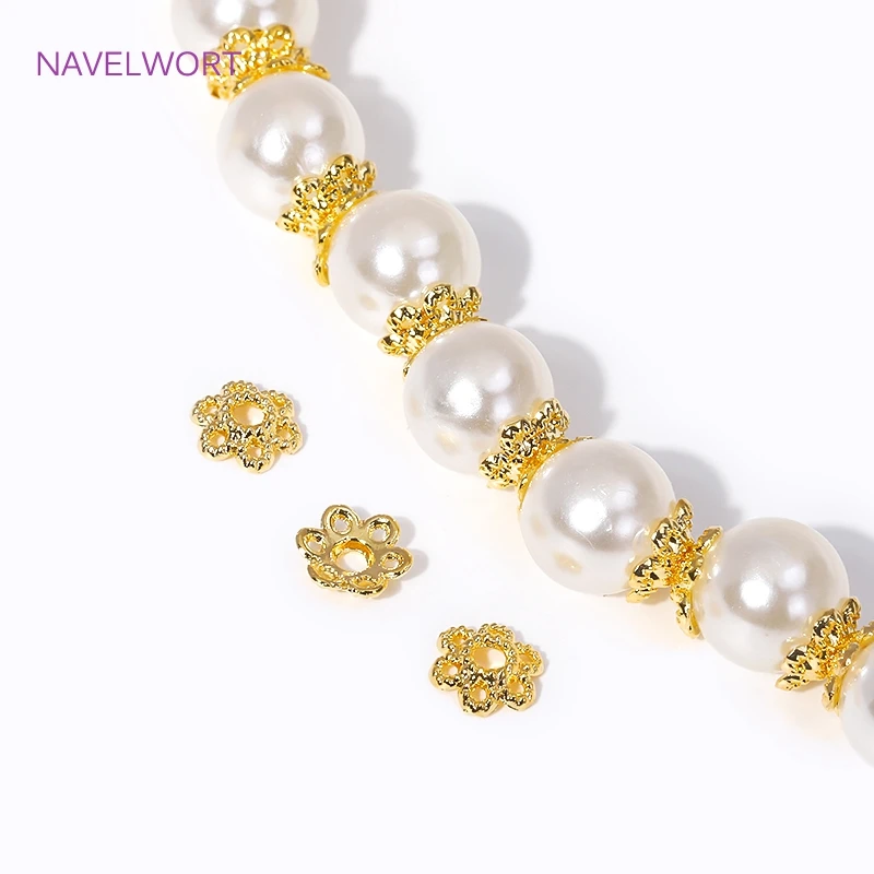 Wholesale Flower Beads Caps 18K Gold Plated Brass Filigree Beads Caps For Jewelry Making DIY Bracelet Beading Accessories