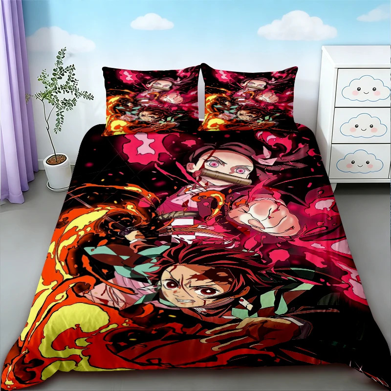 Duvet Cover New Japan Cartoon Anime Demon Slayer Bedding Set Printing Microfiber Bed Quilt Cover Set Pillowcases Soft Bed Linens