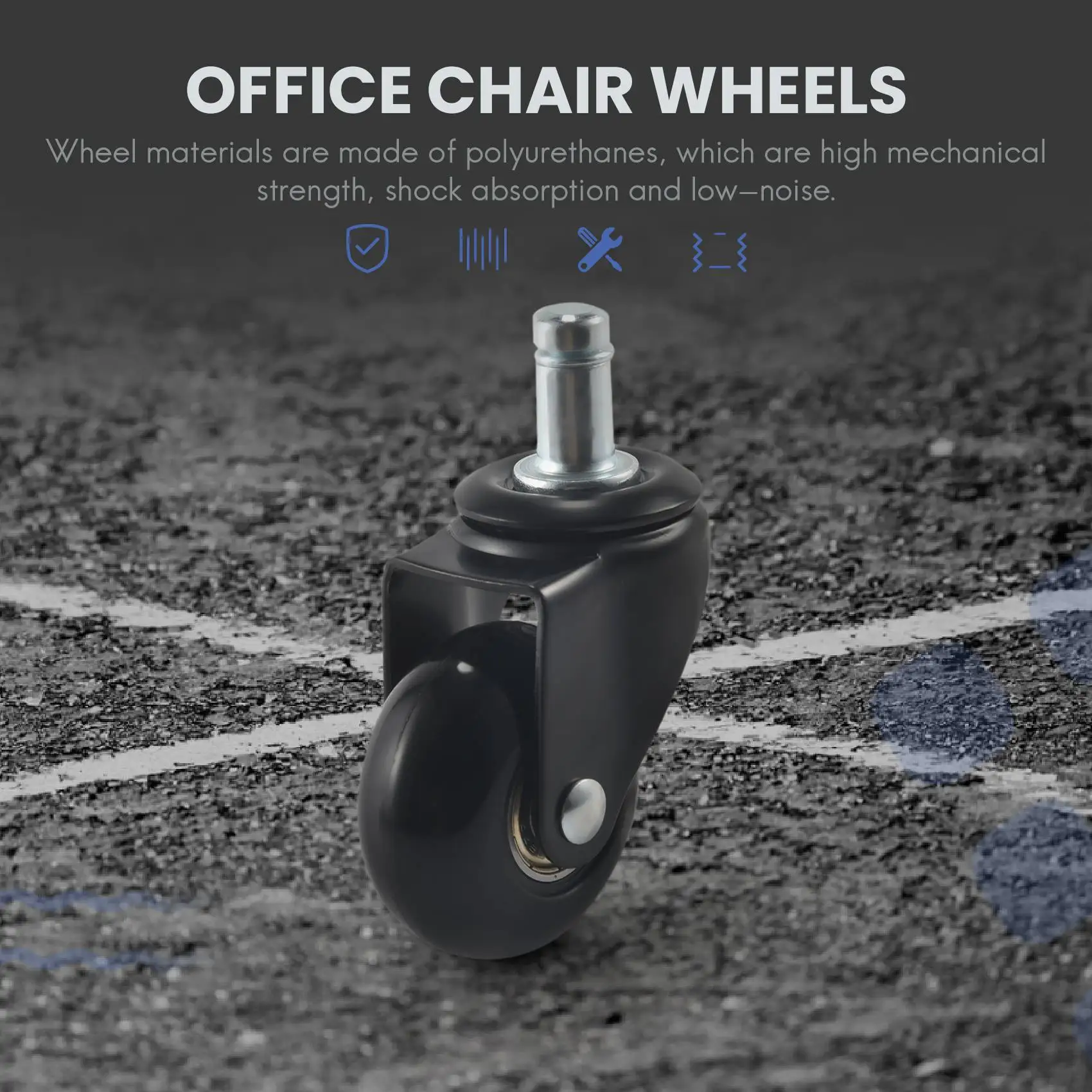 Rodas do rodízio da cadeira da substituição de 5 pces 2 polegadas, rodas resistentes com haste plug-in 7/16x7/8 polegadas, rolamento silencioso & suave