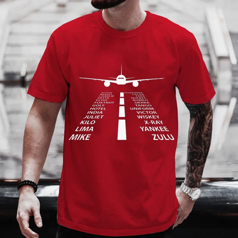 Men Women T-Shirts 2024 Summer Harajuku Phonetic Alphabet Pilot Airplane Funny Aviation Tees Couple Streetwear Clothes Y2K Tops