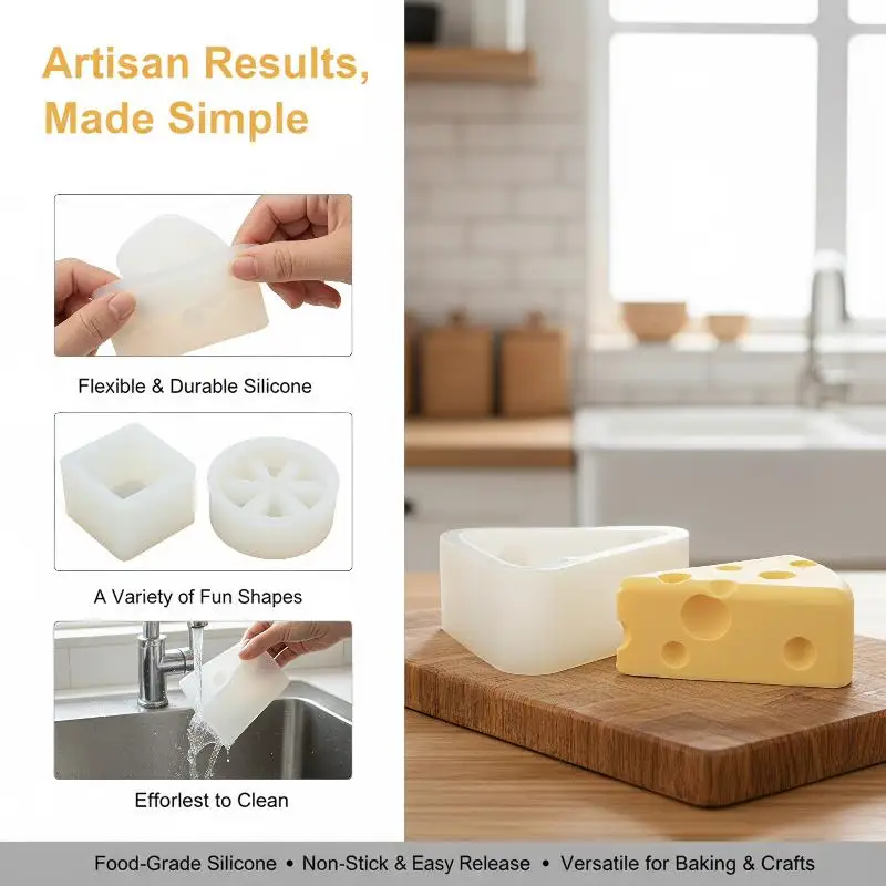 Cute Cheese Silicone Mold Non-Stick Fondant Cake Tray: Chocolate Ice Cube Soap Making Food Grade DIY