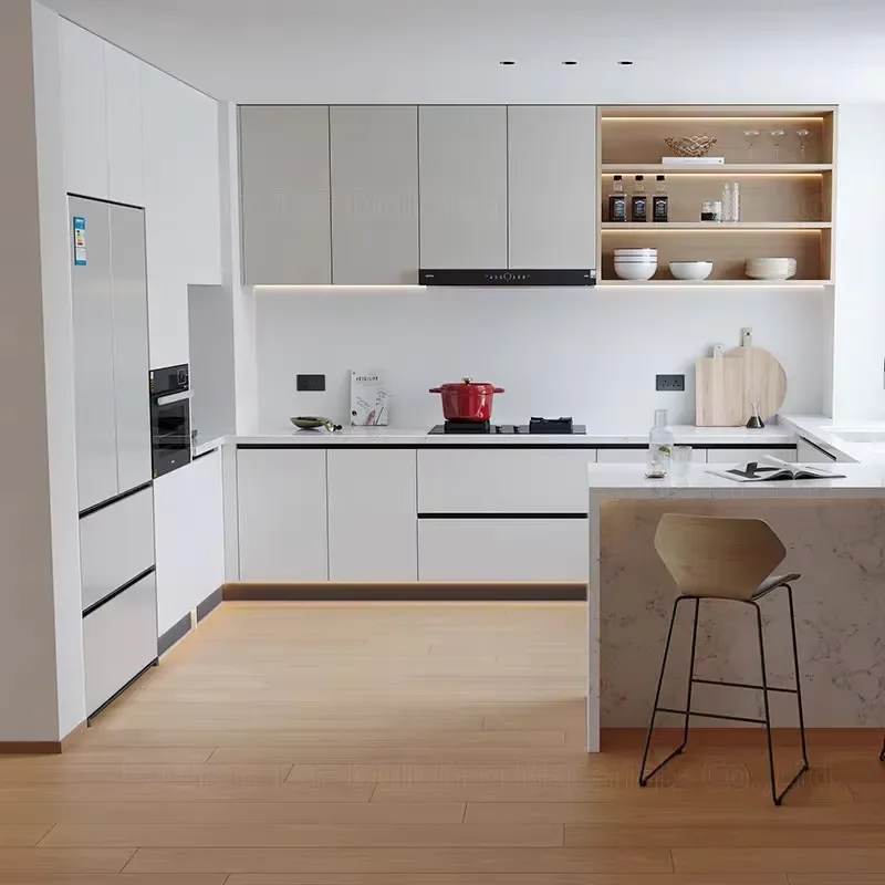 Free custom modular kitchen white cabinets household wood full kitchen locker set