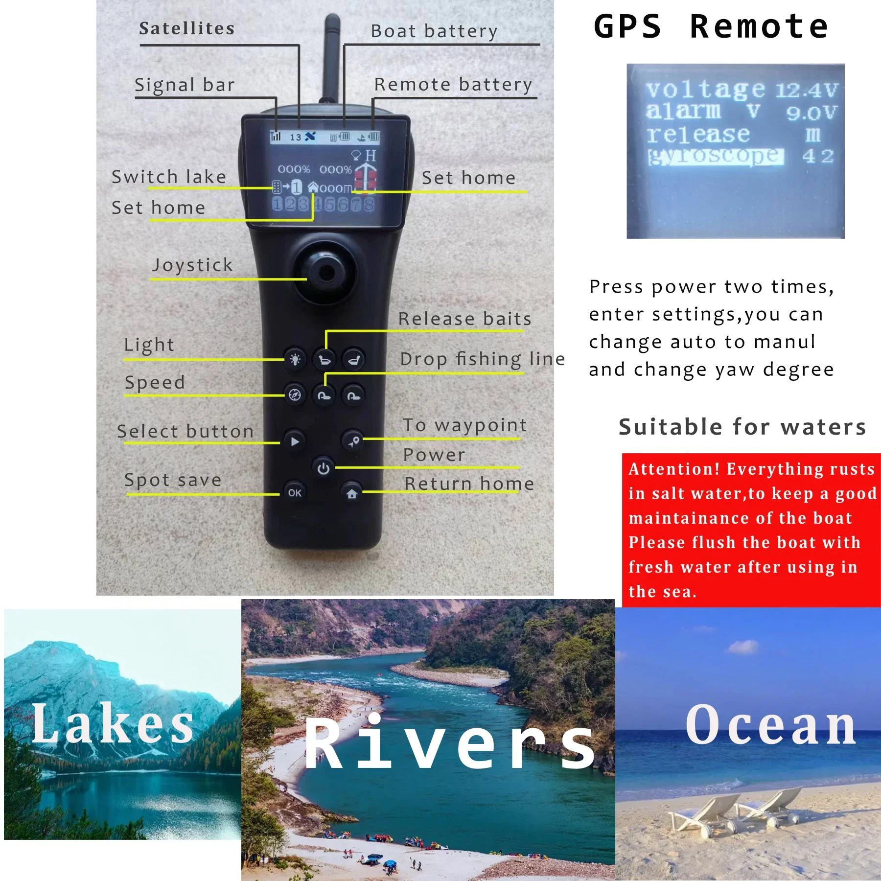 With Global Positioning System for Surf Fishing, IP 66 Waterproof