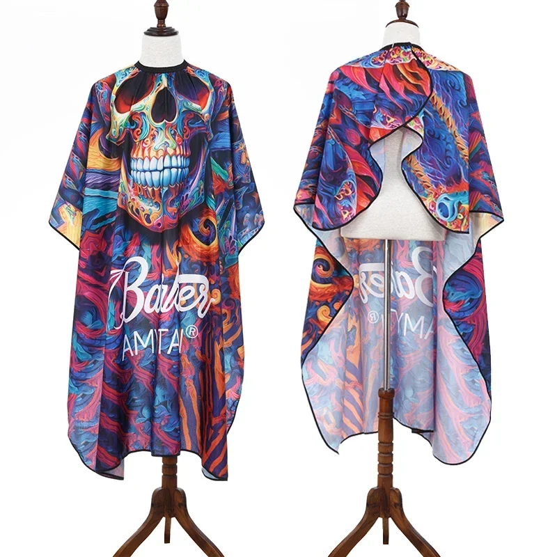 1pcs Hair Apron Skull Head Printed Barbershop Haircut Cape Antistatic Waterproof Hairdressing Cloth Gown Barber Accessories