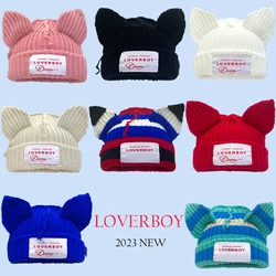 2023 New Long Ear Fox Hat Skullies Beanies Women Cute Rabbit Ears Crochet Knitted Hat Men Winter Hip-hop Warm Cap Christmas Gift