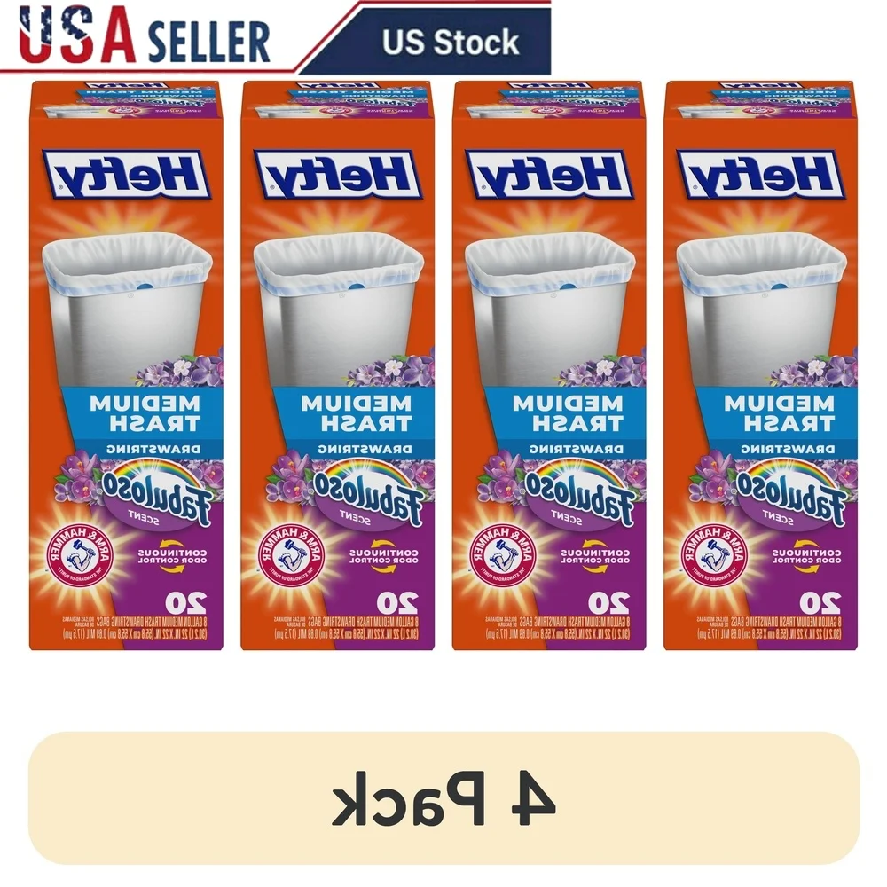 

Мешки для мусора среднего размера, 8 галлонов, ароматизированные Fabuloso, нейтрализатор запаха ARM & HAMMER, застежка на шнурке, 4 упаковки вкладышей со свежим запахом