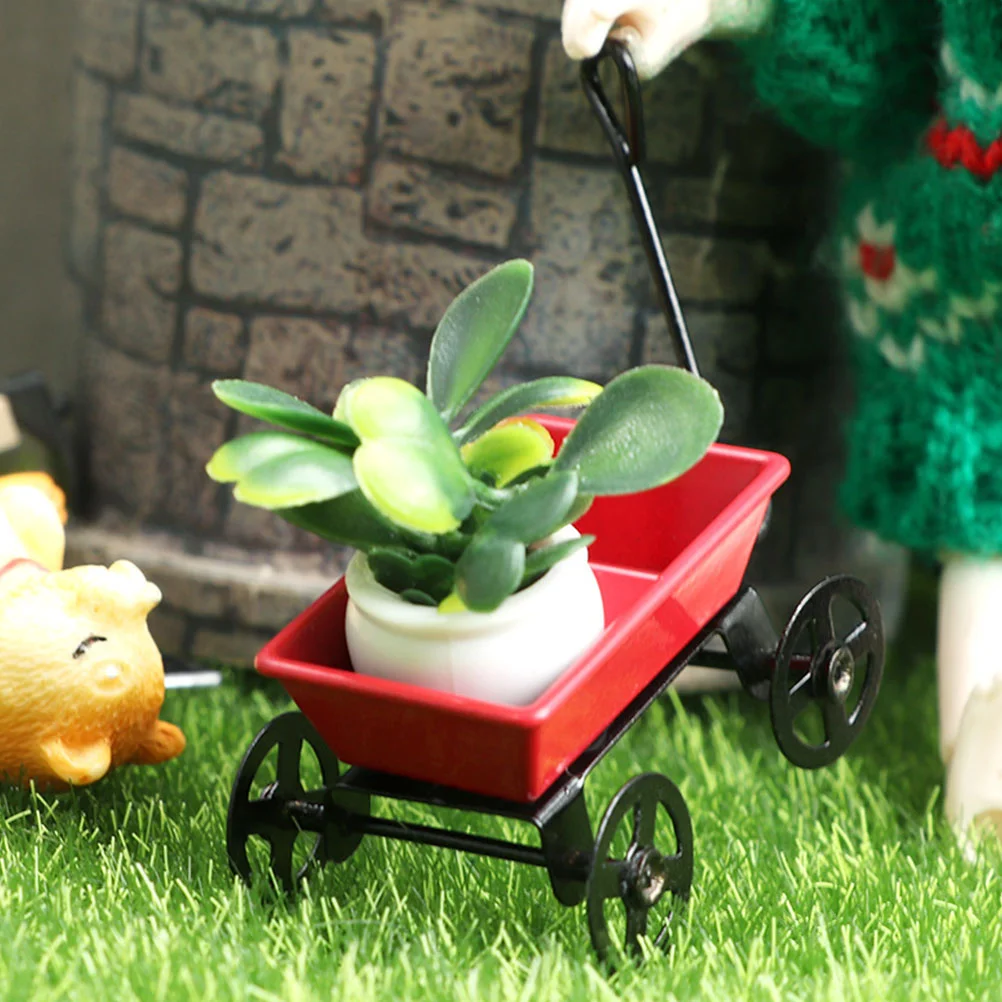 Luggage Trolley Ornaments Mini House Cart Decor Garden Tool Shopping Tow Truck Toy