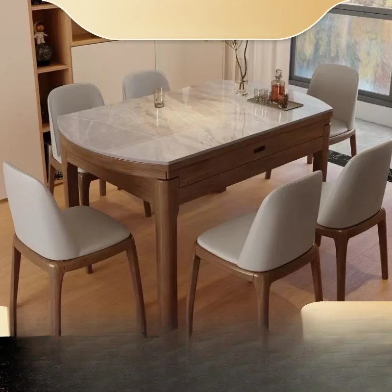 Nordic square and round dual-purpose rock slab dining table and chair combination modern simple small apartment telescopic