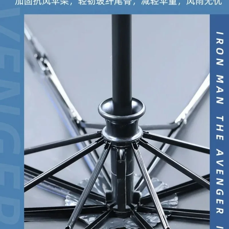 Marvel Spiderman Iron Man Student Regenschirm, vollautomatisch, tragbar, Cartoon, kreativ, modisch, faltbarer Regenschirm, Jungen-Urlaubsgeschenk