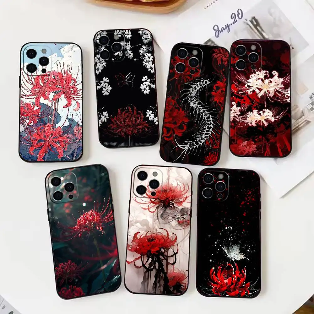 

Dark Spider L-Lily Butterfly Phone Case For iPhone 16,15,14,13,12,17,Pro Max,Plus Silicone Black Case
