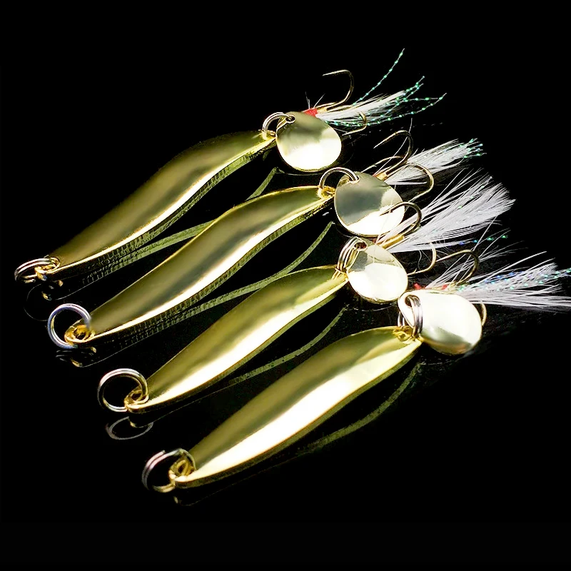 

4pcs 5g 7g 10g 13g Artificial Metal Fishing Lure Paillette Sequins Spoon Hard Bait with Feather Treble Hook