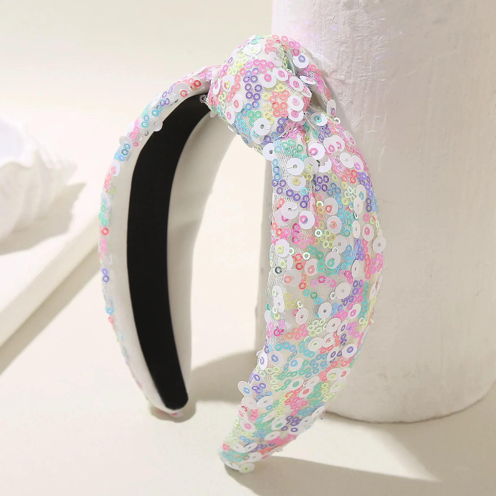 

Girls Sequin Knot Headband Rainbow Knotted Hair Bands Sparkly Iridescent Women's Party Headwear Kids Fashion Accessory