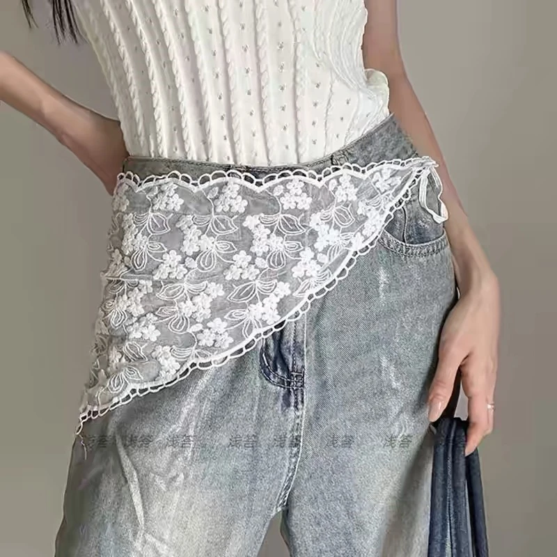French Vintage Lace Floral Headscarf Triangle Scarf 2026 Trends Lace Triangle Scarfs Half Skirts Y2K Hot Girls Hip Skirt Apron