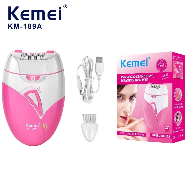 Kemei KM-189A Women's Body Epilator USB Rechargeable Lady Shaver face armpit and leg private Electric Hair Remover