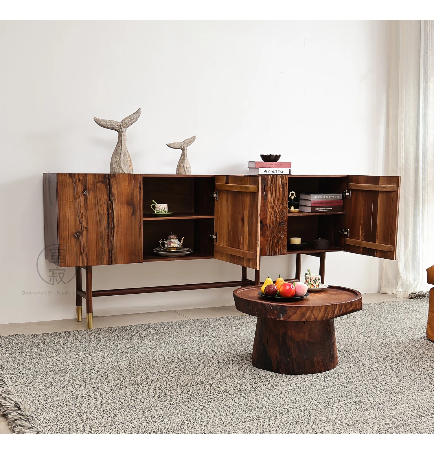 @3 # Modern Simple Solid Wood Blackwood Wabi Sabi Zen Dining Sideboard Storage Cabinet Shoe Cabinet Living Room Furniture Large