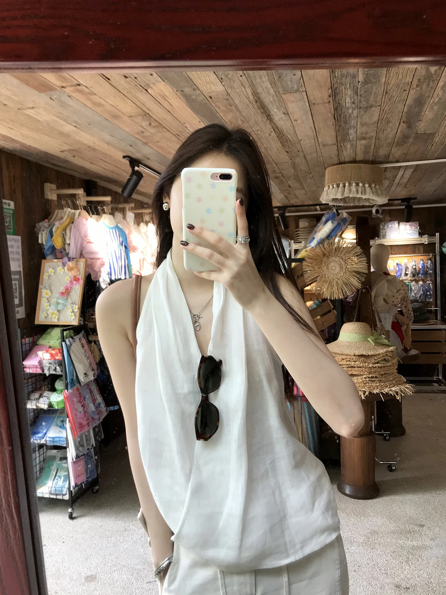 

77Store Женская льняная блузка без рукавов с V-образным вырезом и открытыми плечами, модель 2026, дышащая, облегающая, приятная к телу