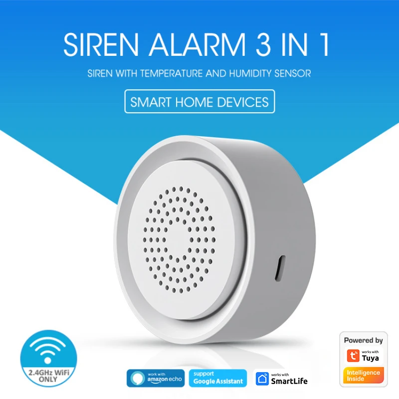 Tuya Wireless WiFi Siren Alarm Detector Sensor Smart Home Wireless Sound Light Alarm Smartlife Work For Alexa Home