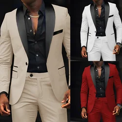 Men's slim-fit Suit 2-piece Wedding Groom Tuxedo Shawl collar Jacket Straight pants Suit for Male XS-5XL