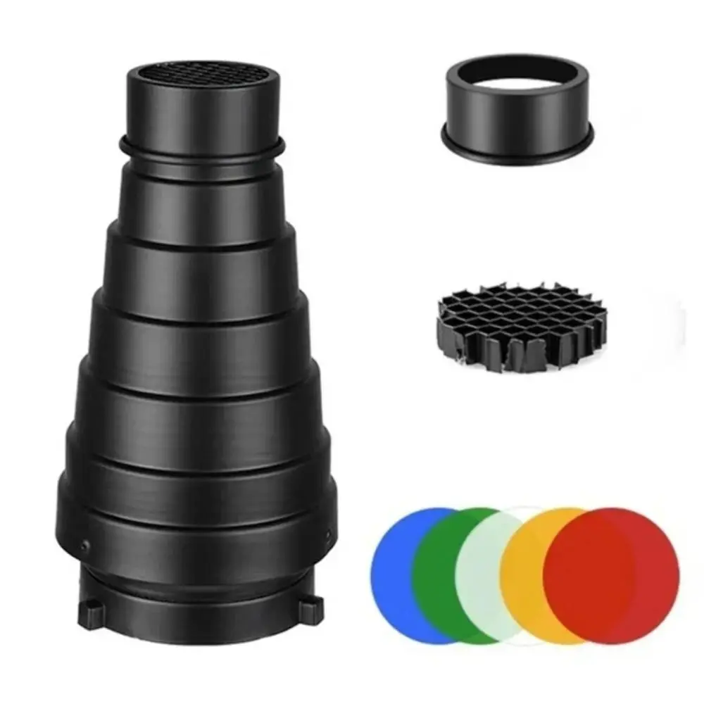 Kit Filter Warna Snoot Kerucut Kisi Sarang Lebah Profesional Flash Mount Snoot Logam Ringan Fotografi Flash Snoot