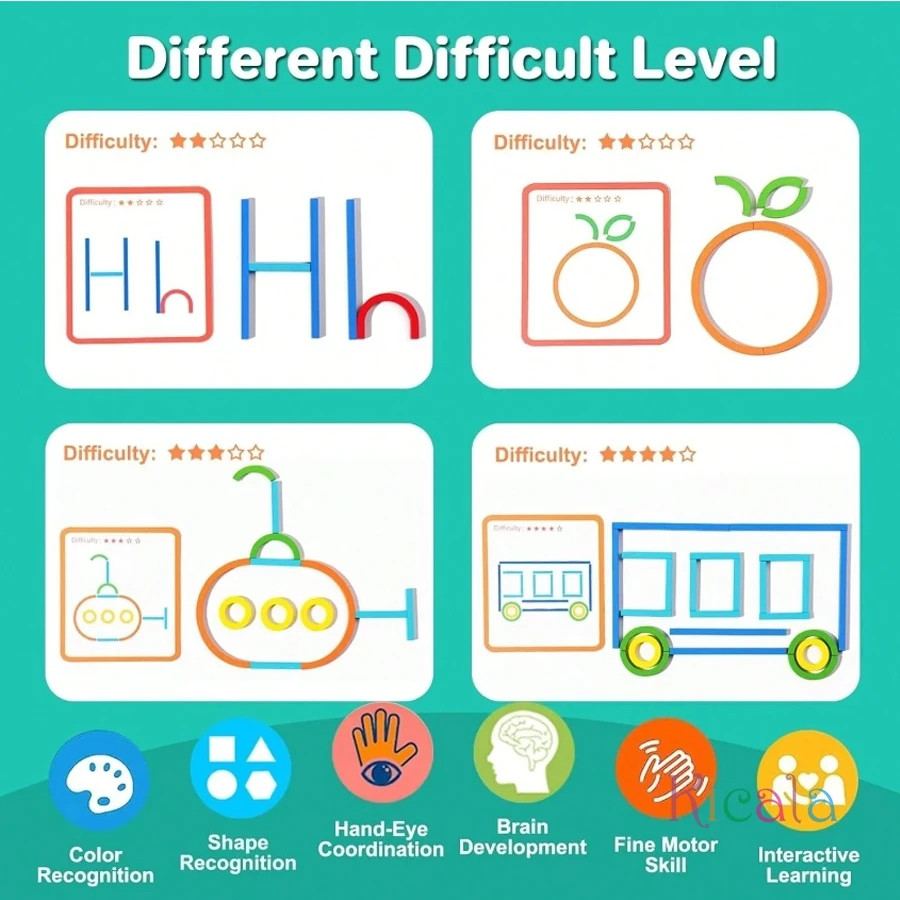 ألعاب مونتيسوري أشكال حروف متحركة لعبة تعلم حلقات وعصي خشبية هندسية مجموعة ألعاب تعليمية للأطفال الصغار