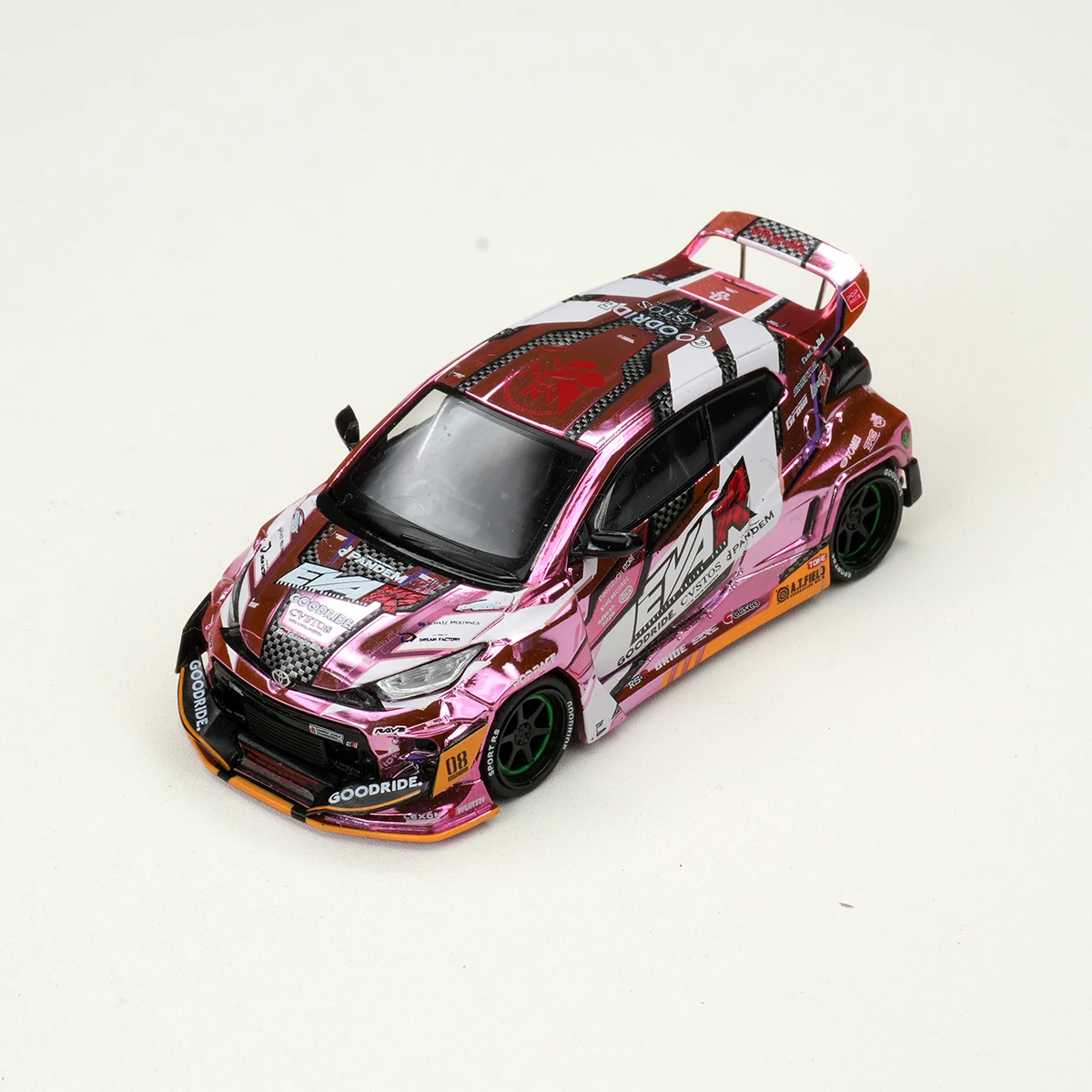 POP Race Auf Lager 1:64 Pandem Rocket Bunny GR Yaris Goodride EVA Chrom Rosa Diecast Diorama Automodell Spielzeug