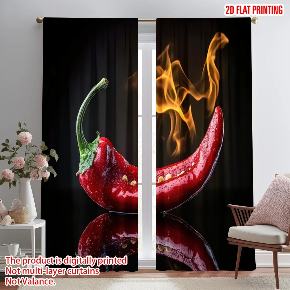 

2D flat printing 2pcs Scene Curtains Fiery Red Chili Digital Printed Polyester Drapes Family Party Decoration Perfect for
