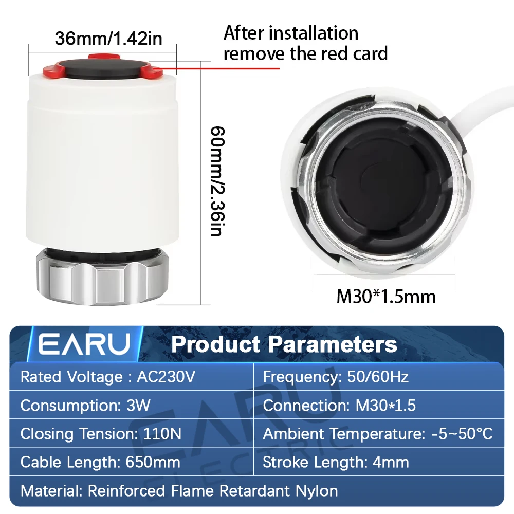 1/5/10 Pcs AC 230V Normally Closed NC M30*1.5mm Electric Thermal Actuator for Underfloor Heating TRV Thermostatic Radiator Valve