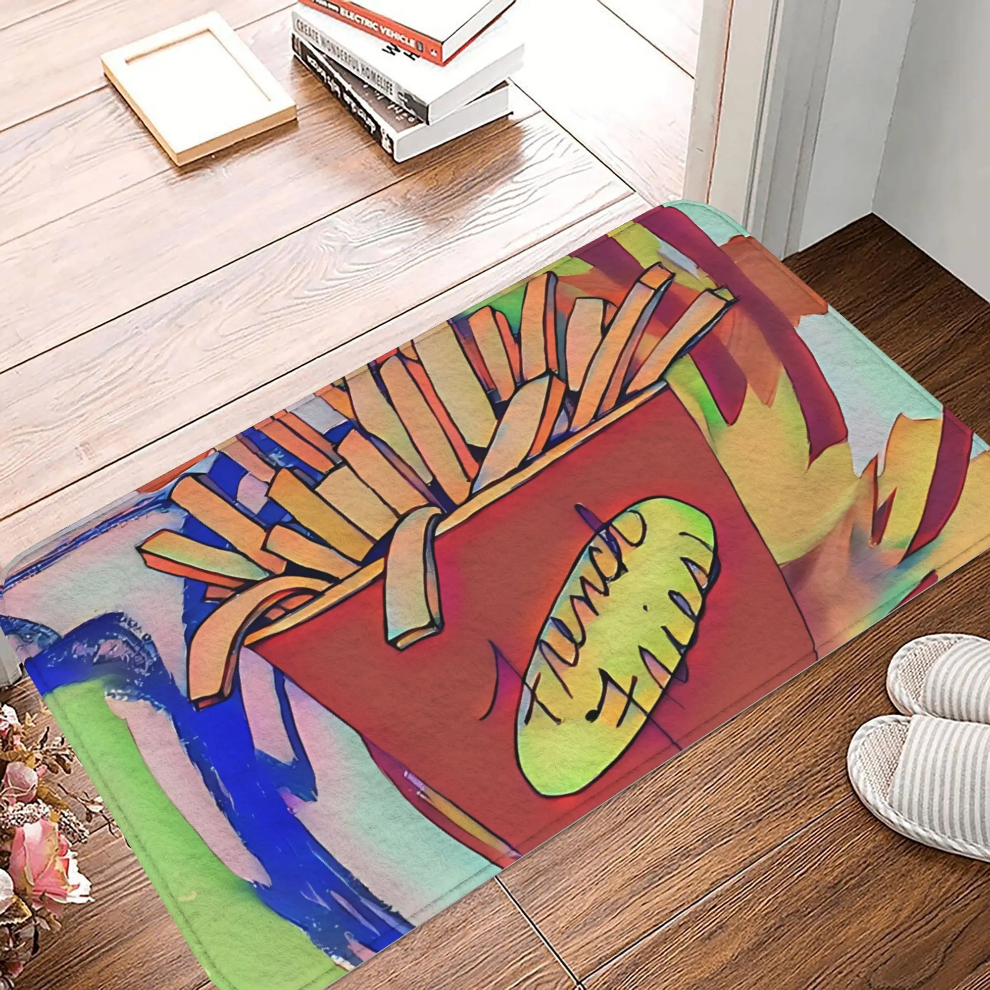 Fun French Fries Cartoon Kitchen Mat Bathroom Rug Entrance Door Mat for Home Decor