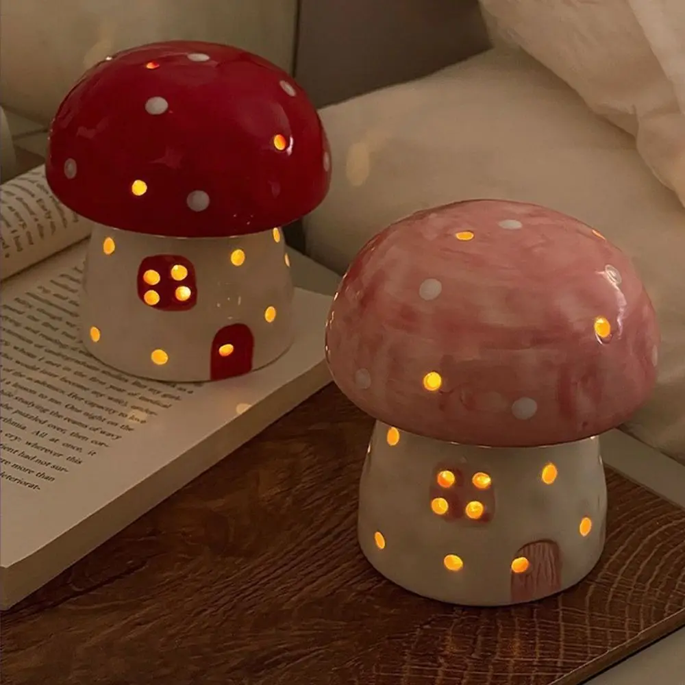 Table Decor Lamp Mushroom Night Light Eye Protection Nordic Bedside Night Light Sleeping LED Ceramic Night Light Birthday Gift