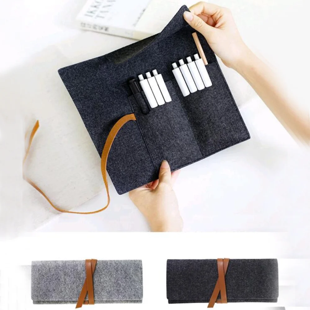 Simple Pencil Case Large Capacity Portable Pen Curtain Student Stationery Storage Painting Felt Cloth Pen Bag Roll Pencilcase