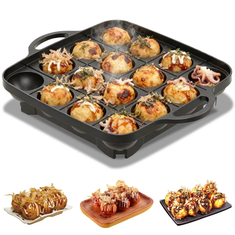 16 Holes  Pan Cast Aluminum Pancake Ball  Non-stick  Grill Plate Easy to Clean for Gas Stove