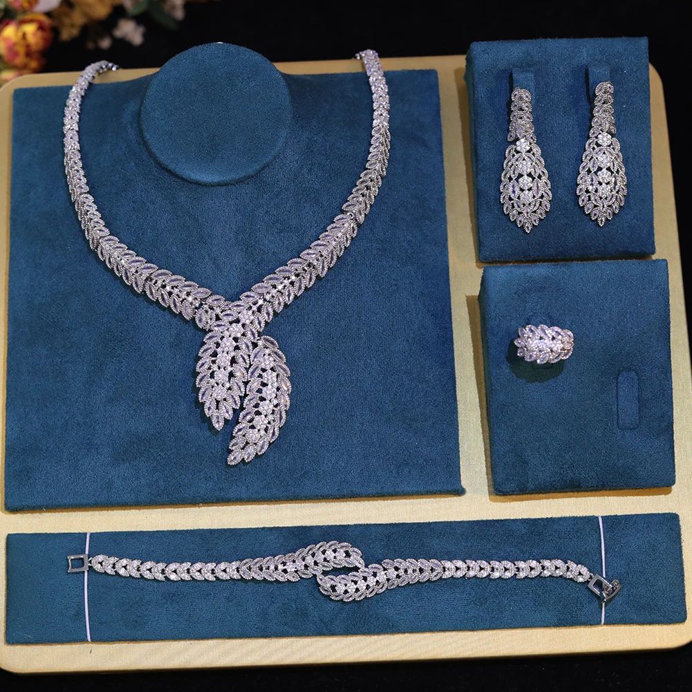 

ZY UNIQUE 4pcs Cubic Zirconia Luxury Nigerian Dubai Bridal Wedding Banquet Jewelry Set for Women Party Accessories ZY062