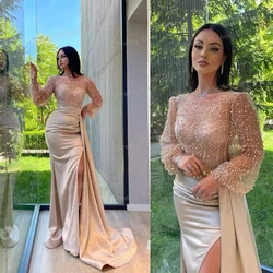 2024 Exquisite Glitter Evening Dresses Woman's Mermaid Sexy Sequined High Neck Side Split Long Sleeve Prom Growns Party Vestidos