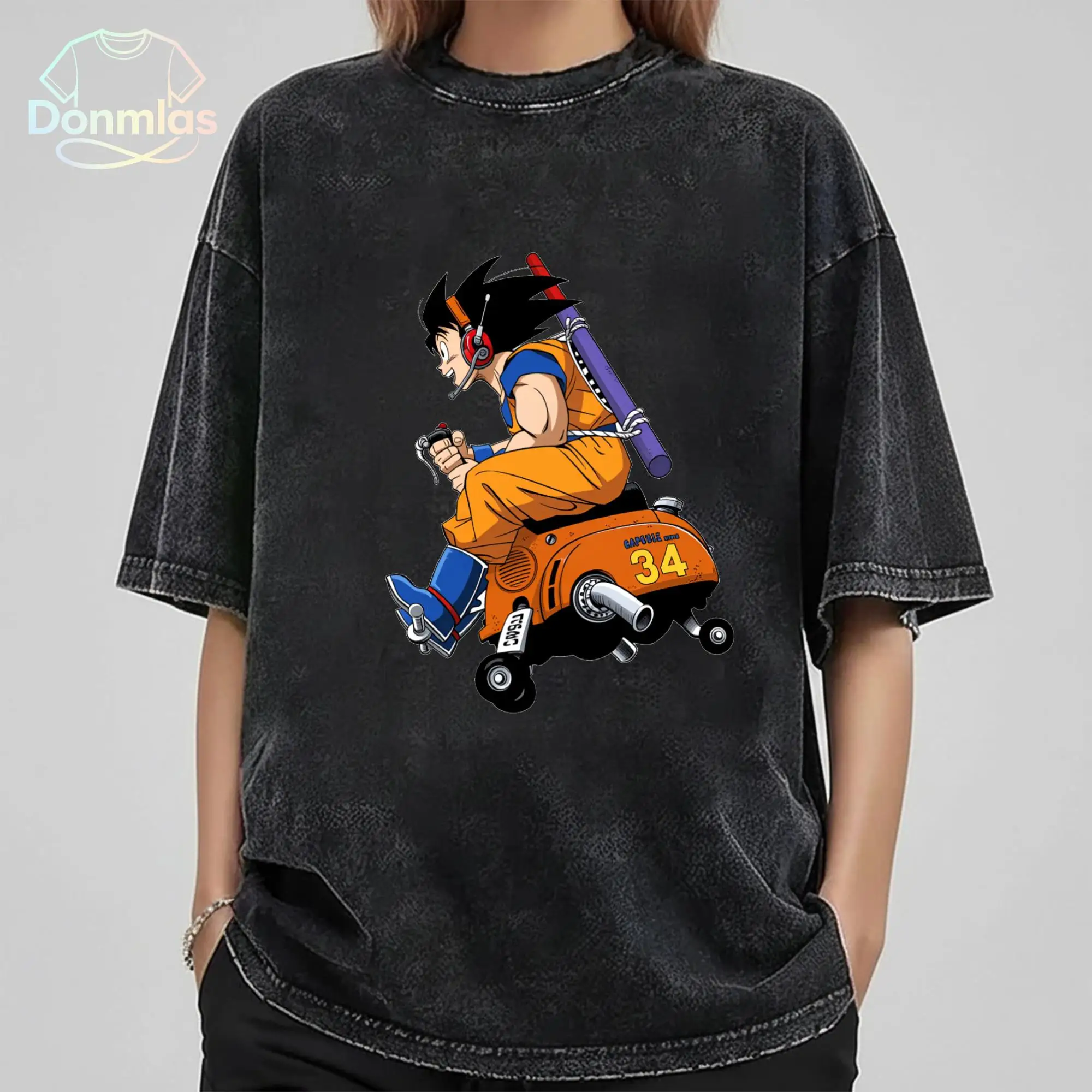

Classic Dragon Ball Anime Washed Tshirt Men Retro Cartoon Print T-Shirt Casual Loose Cotton Short Sleeve Tee Street Style Top