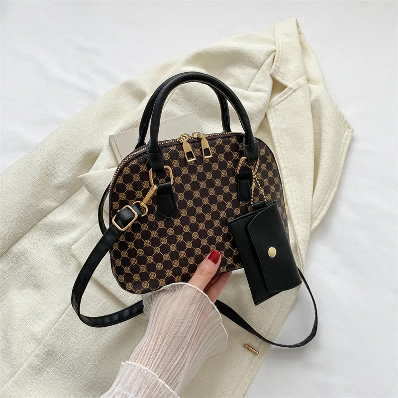 Luxury Shell Bag Fashion Women\'s Handbag Korean Style Shoulder Bag Plaid Print Crossbody Bag Shell Shape Wallet Card Bag